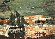 Winslow Homer Sunset Fires oil painting artist
